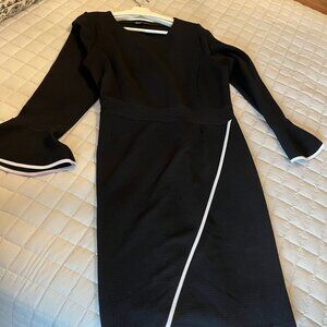 RODAN- womens black dress with white piping details